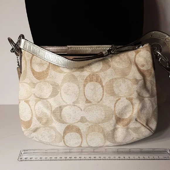 SALE! Coach Kristin Hobo Signature Beige & Silver Sequined Shoulder Bag - Picture 5 of 16